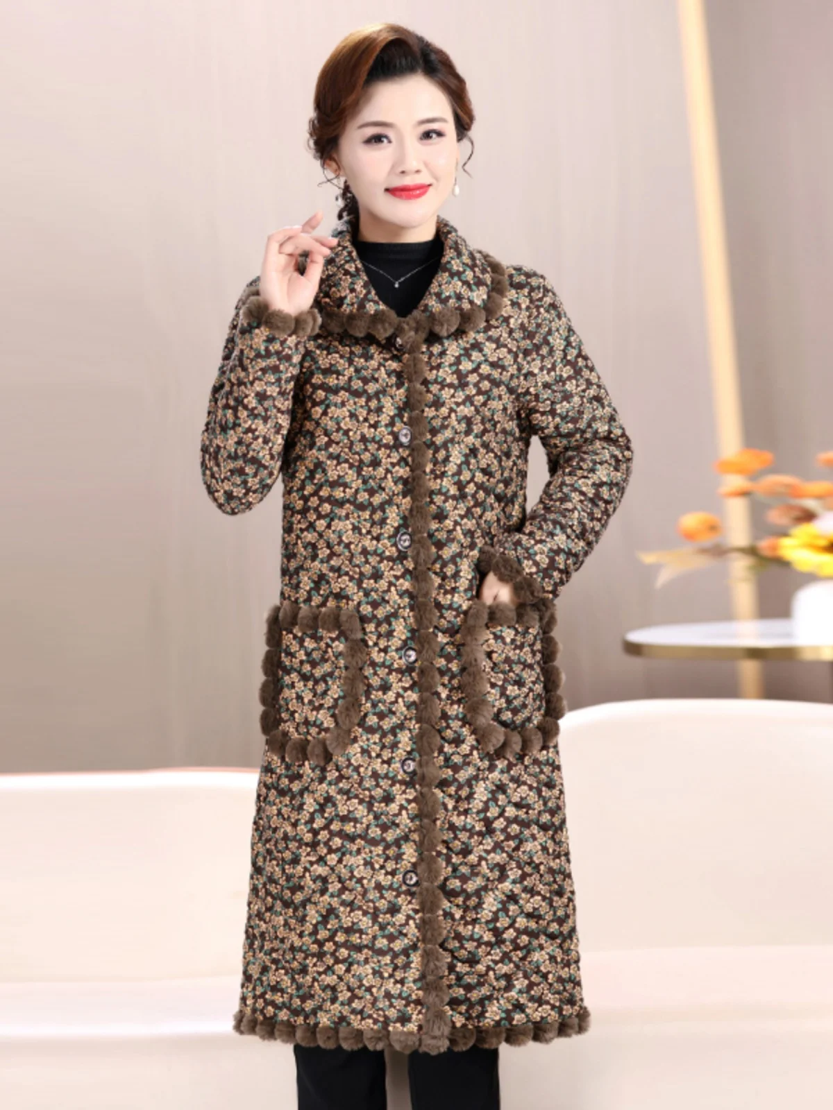 Thickened Long Cotton Jacket for Women Winter New Style Fashionable Warm Fleece Lined Mommy Clothes Middle Aged And Elderly W...