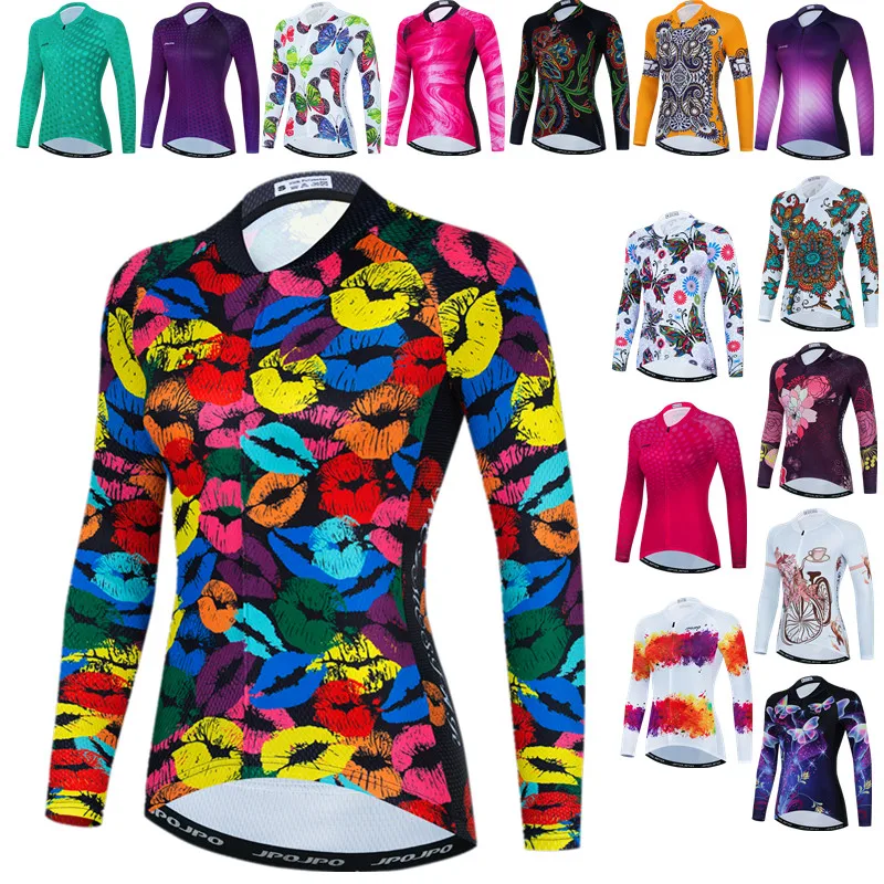 Weimostar lips Cycling Jersey Long Sleeve Women Autumn Mountain Bike Jersey Tops Spring Cycling Jacket Breathable Bicycle Shirt