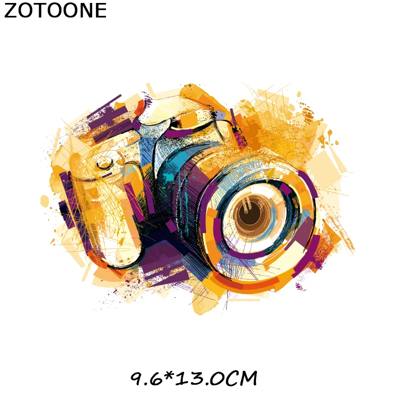 ZOTOONE Ink Camera Stripes Patches Set Iron on Transfer Patch for T-shirts Girls Kids Clothing DIY Thermo Stickers on Clothes G