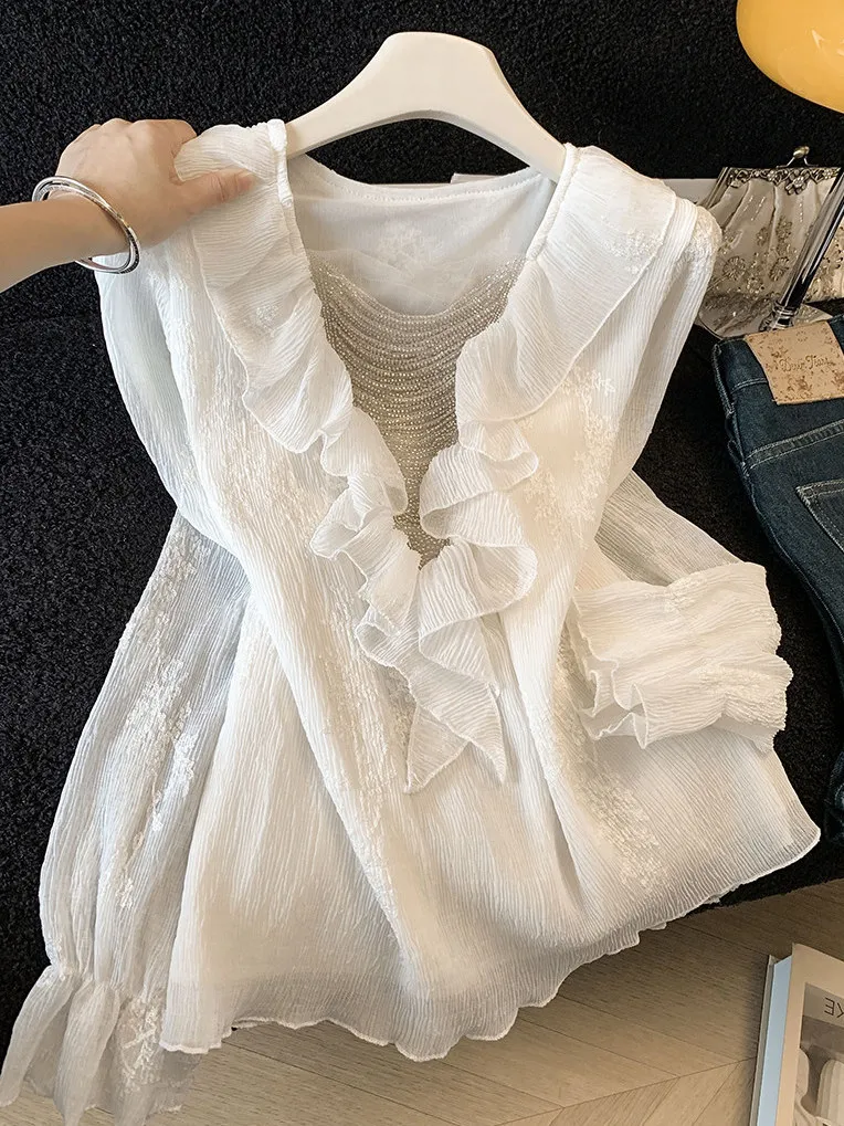 

Faionable Long Sve Women's irt Guangzhou Thirteenth Fac High Quali Embroidered Flared Bell Sve Spring Season