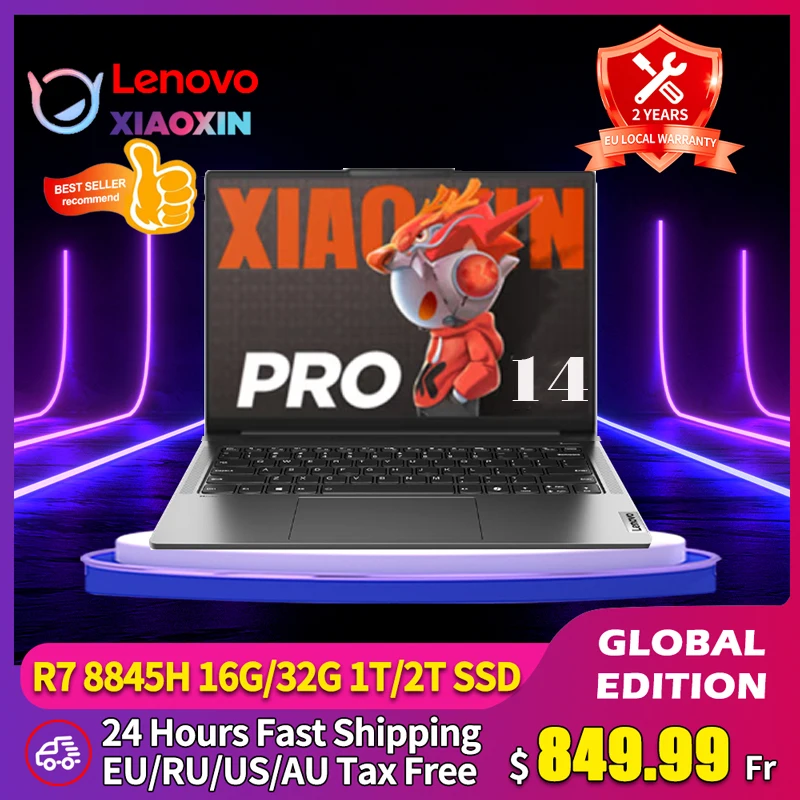 Lenovo Laptop 2024 Xiaoxin Pro 14 AMD R7 8845H 16/32GB 1T/2T SSD Radeon 780M 14“ 2.8K 120Hz OLED Al Notebook New PC