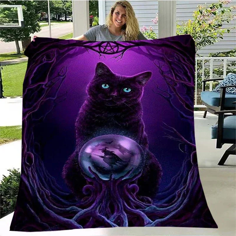 Mysterious Cat, Satan Cat Fluffy Blanket Warm Soft Plush Sofa Cover Blanket Square Blanket Travel Blanket (Customizable Pattern)