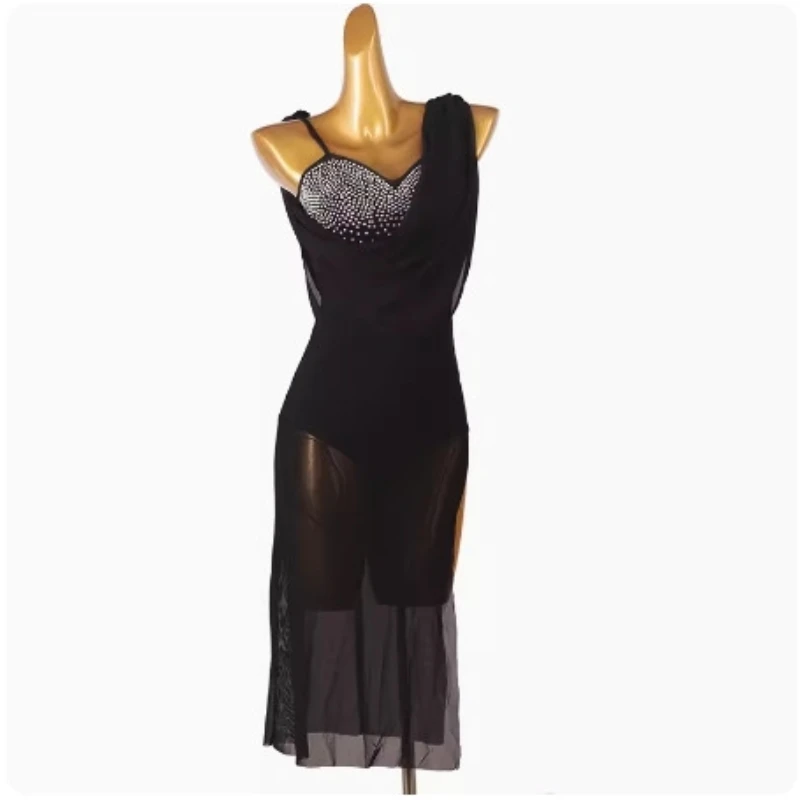 Vestido de Dança Latina com Strass, Traje de Halloween, Vestido de Competição, Salsa, Tango, Cha, Cha, Dança Cha, Salão de Baile, Interpretação