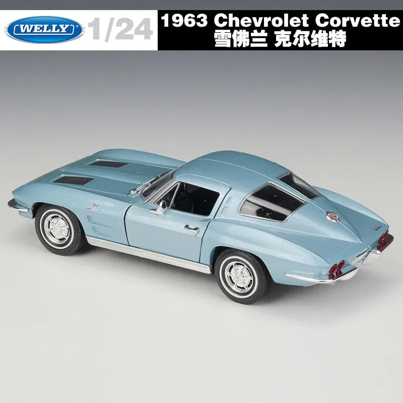 Welly 1:24 chevrolet 1963 corvette diecast liga modelo de carro estático veículo brinquedo coleção decoração lembrança ornamentos b40