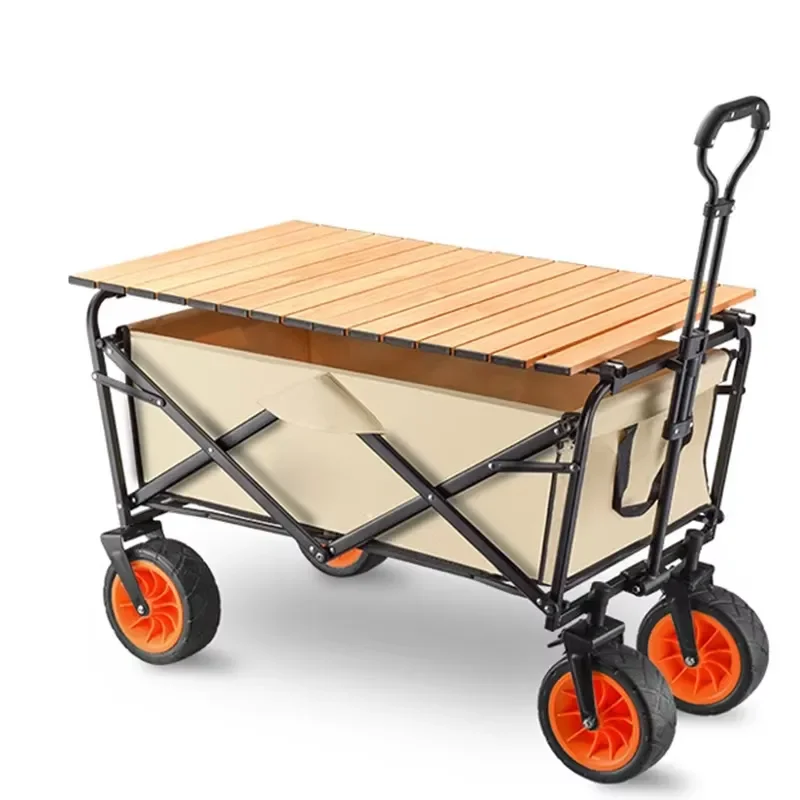 Outdoor camping folding large capacity folding picnic cart portable camping trolley multi-functional mobile booth cart
