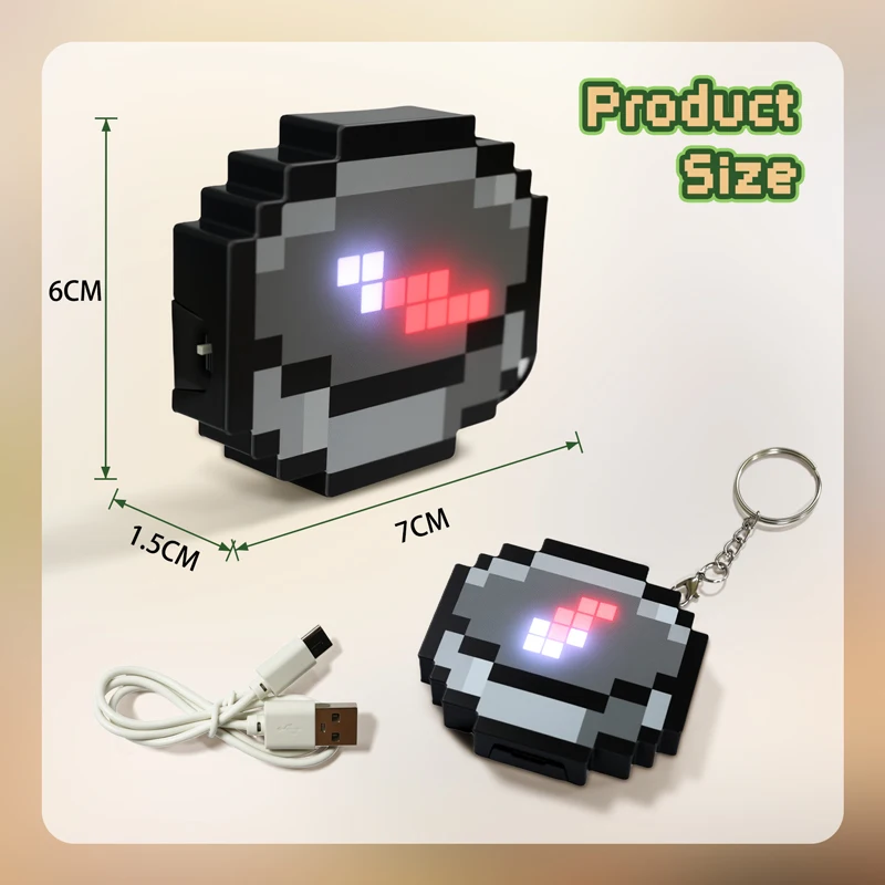 Portachiavi con bussola pixel Gioco di pixel Giocattolo periferico Portachiavi portatile ricaricabile tramite USB Può incandire e indicare le direzioni Miglior regalo