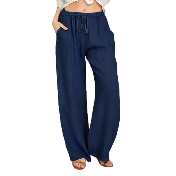 Women's Clothing 2025 New European and American Loose Cotton and Linen Casual Trousers for Women
