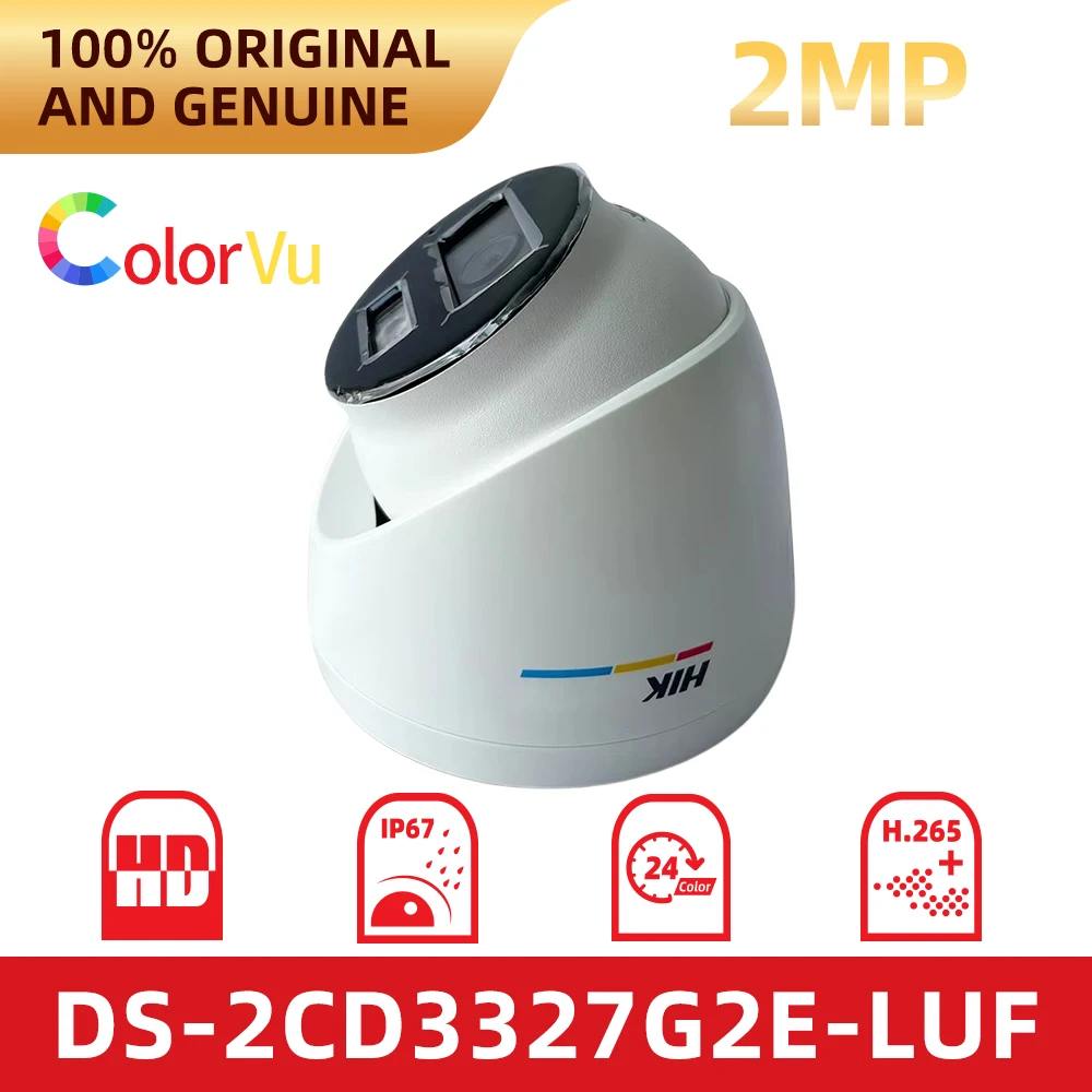 Hikvision Ori'ginal DS-2CD3327G2E-LUF 2MP ColorVu Fixed Turret IP Full Color Night Vision IP67 POE Security Camera with Audio