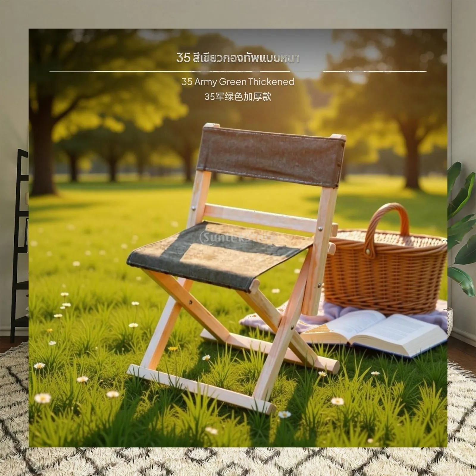 Folding Chair Portable Pine Wood Canvas Backrest Chair Outdoor Leisure Seat for Camping Picnic Fishing