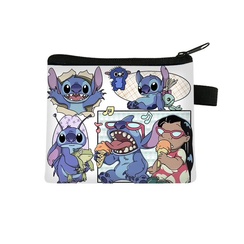 Disney lilo & stitch bolsas de moedas dos desenhos animados criatividade mini carteira feminina saco de armazenamento titular do cartão de identificação crianças bolsas com zíper