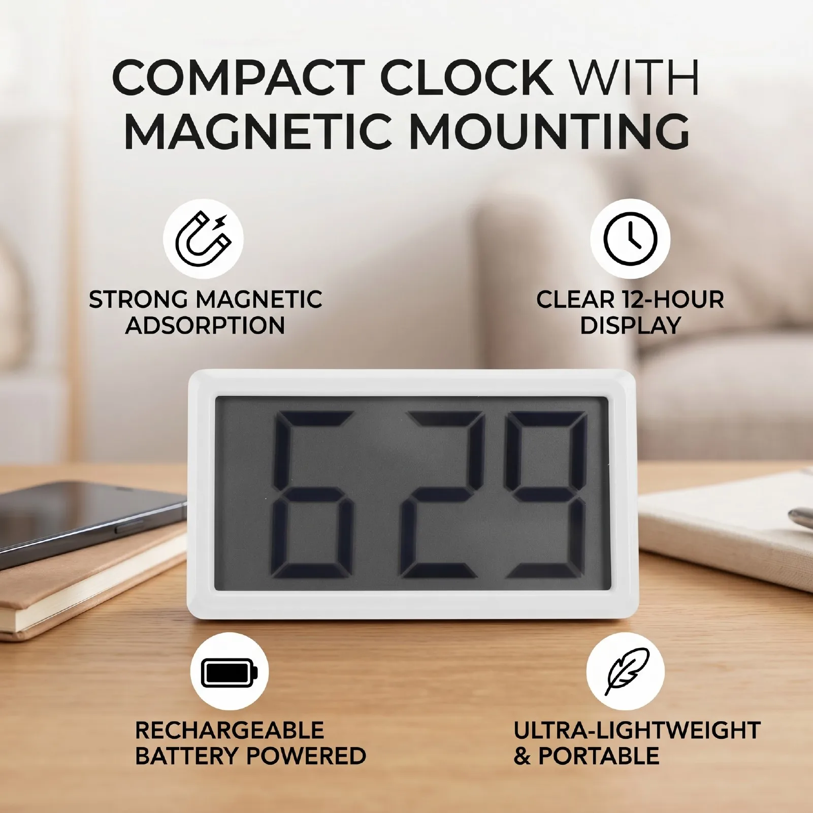 Travel Clock Car Clock Small Digital Clock Magnetic Lightweight Portable Versatile 12 Hour Clock For Travel Classroom Bedroom