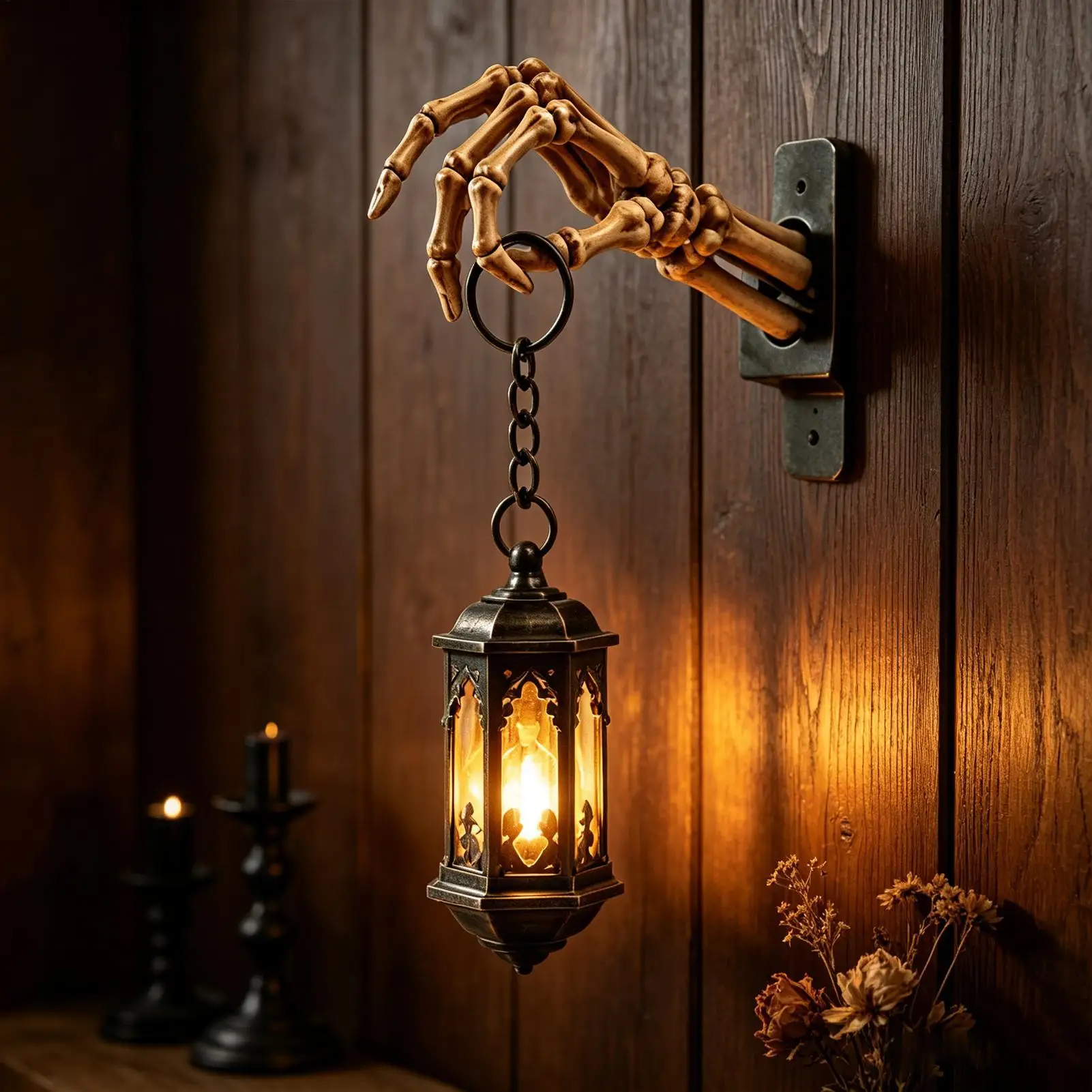 Skeleton Hand LED Lantern Halloween Skeleton Hand Vintage Resin Decor Library Lantern Decor For Study Home Desktop School Living