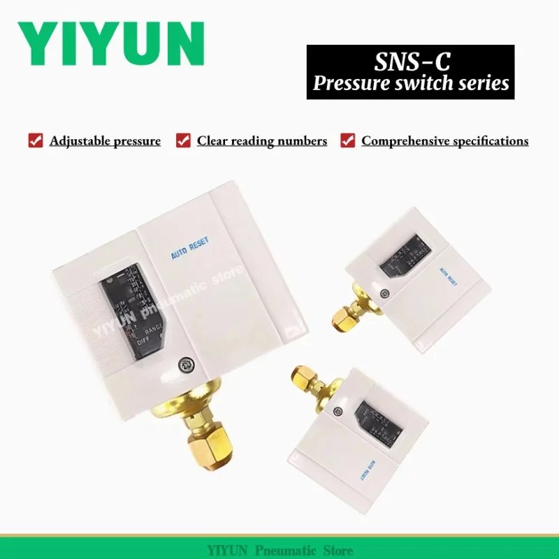 

SNS-C110X, SNS-C106X, SNS-C120X, SNS-C130X, SNS-C103X, YIYUN, Пневматические компоненты, Реле давления, серия SNS-C