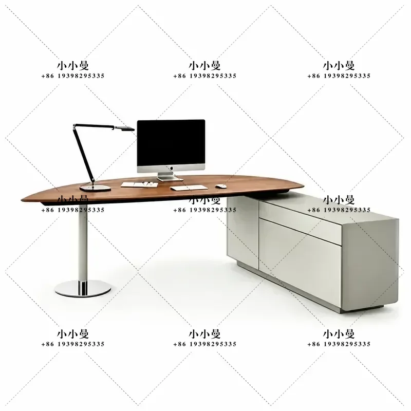 Italian Style Light Luxury Painted Corner Desk Walnut Finish Large Writing Table Executive Boss Office Computer Workstation