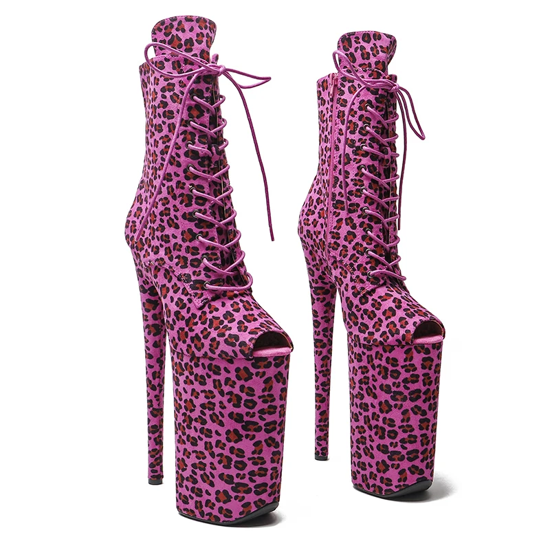 

Leecabe 26CM/10inches Suede leopord print sexy exotic Extreme High Heel platform party open toe shoes Pole Dance boot 3B