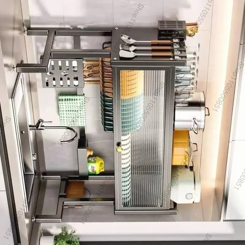 Multifunctional storage Dust-proof drain rack Kitchen sink Shelf Dishwasher sink Dust-proof cupboard Countertop storage