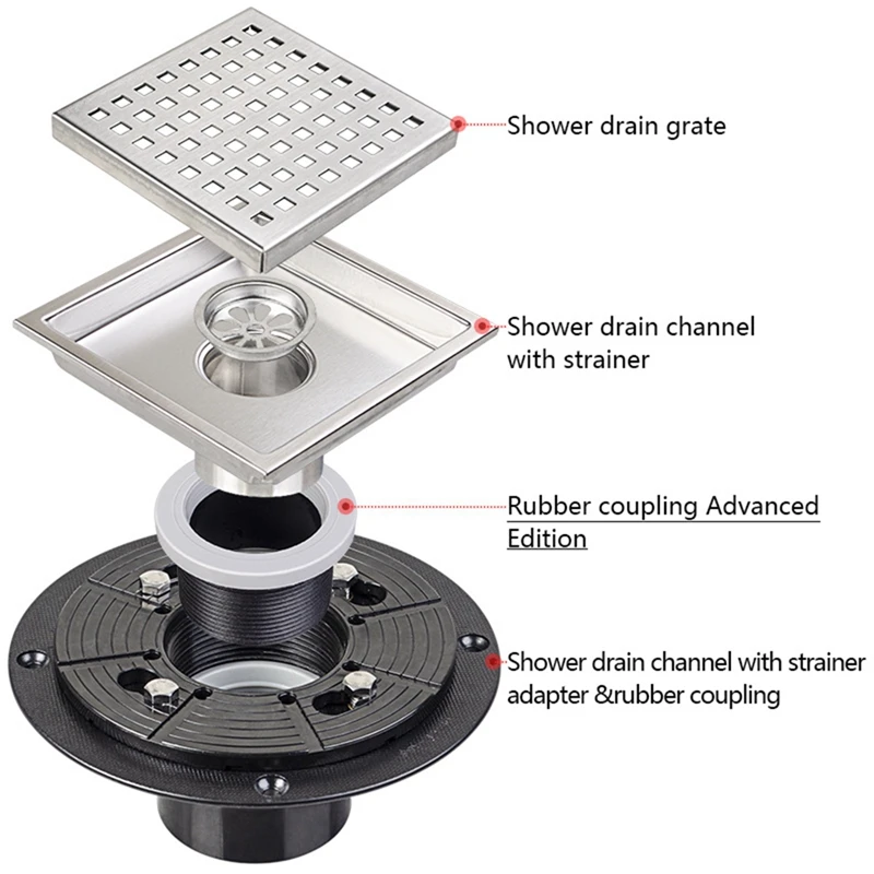 Stainless Steel Grid Mesh Floor Drain With Flange Brushed Nickel Floor Drain For Shower, Removable