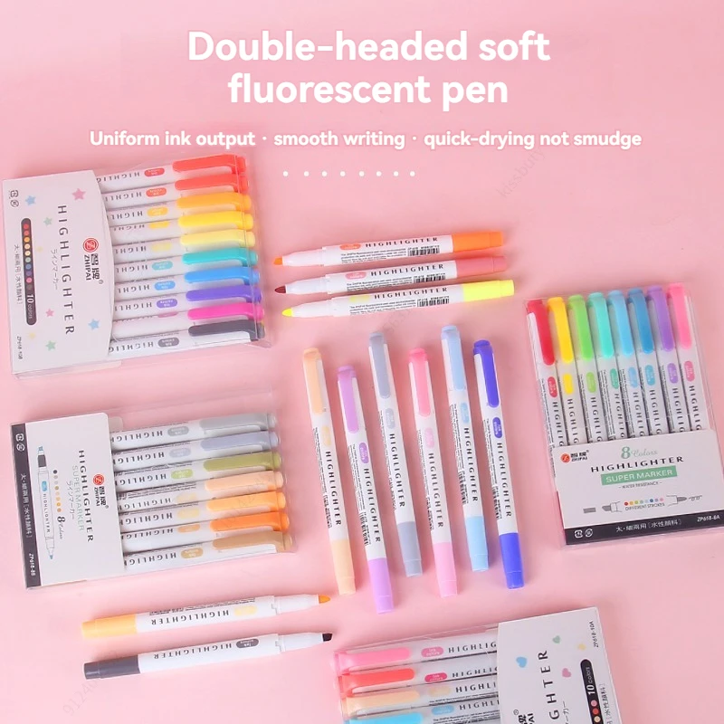 

Aesthetic Double tips Highlighters, Assorted Colors, Quick Dry, Perfect For Studying, Note-Taking, School, Student Supplies