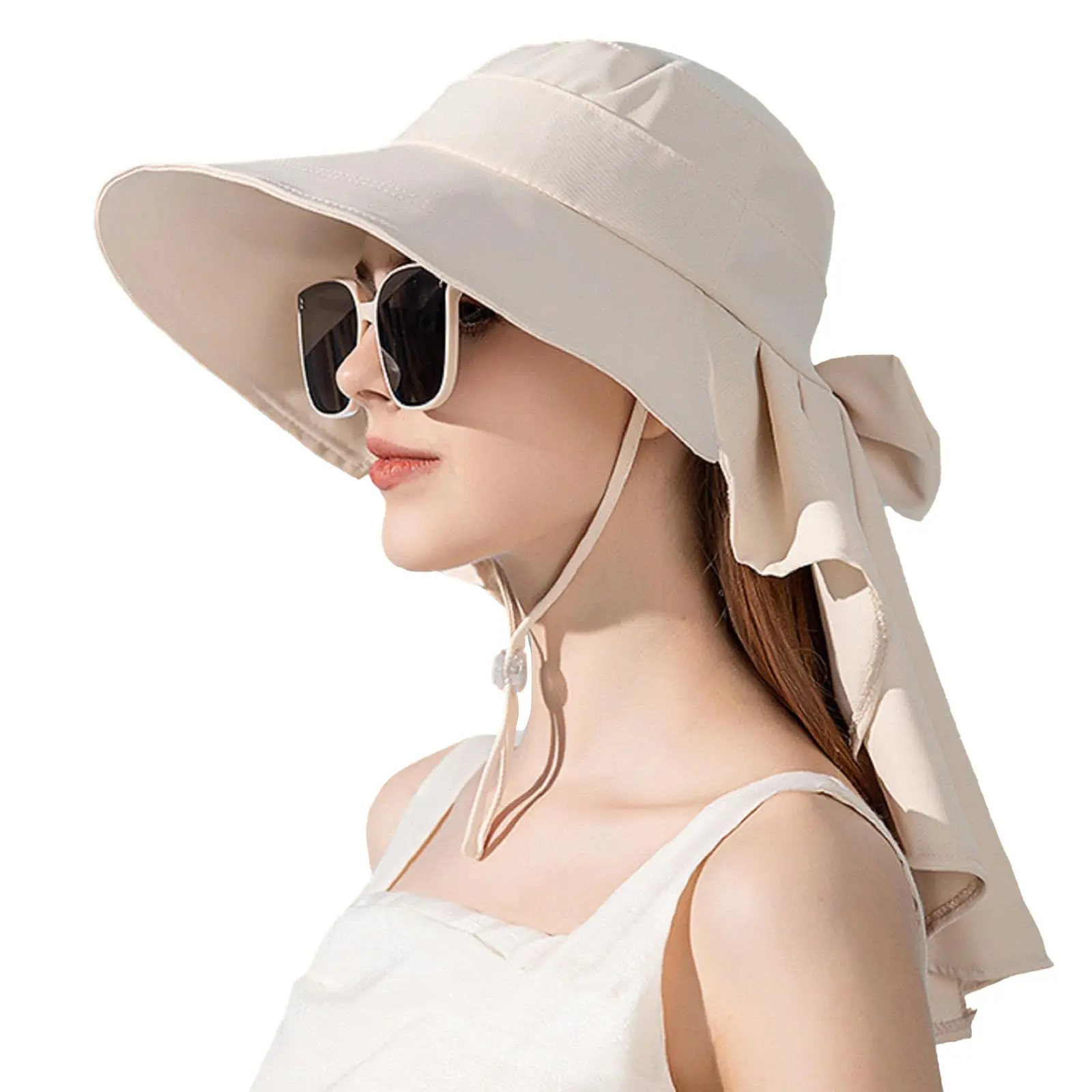 

Women's Sun Hat UPF 50+ Wide Brim Gardening Hat with Bowknot Neck Flap Ponytail Comfortable and Breathable UV Protection for Hea