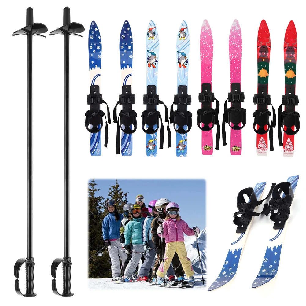 1 Set Children Ski Board Snowboarding Binding Ski Poles for Kids Skiing Snowboard Gifts Winter Sports Ski Board 3-8 years old