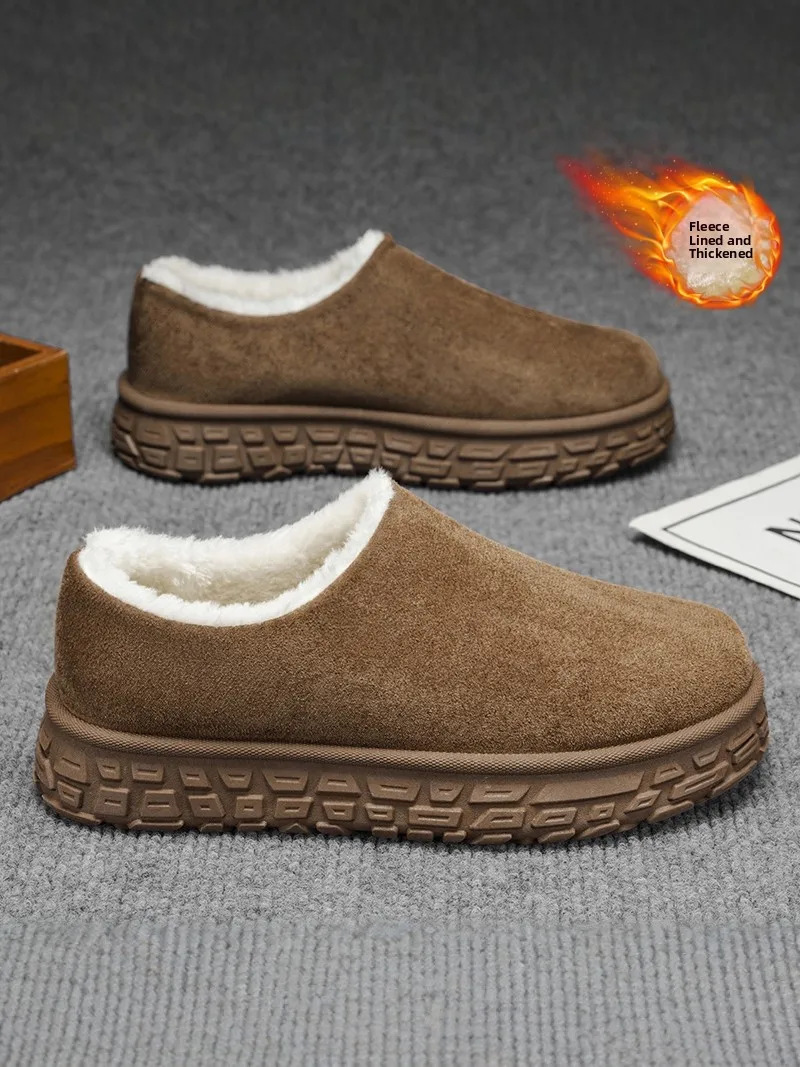 Men's Winter Snow Boots Thickened Fleece Lined Leather And Fur Integrated Outdoor Warm Cotton Boots Bken Cotton Shoes