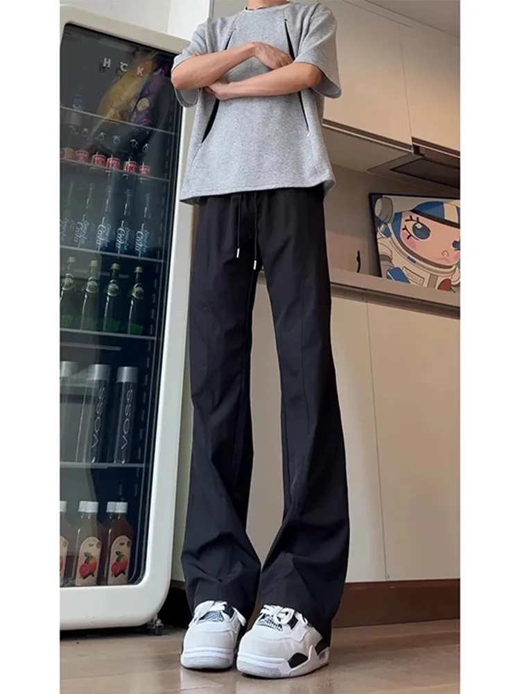 

Qui Dry Ice Silk Casual Pants Men's Summer Soft ell Straight Leg Micro Flared Long Trousers Faionable Loose Fit Breathable