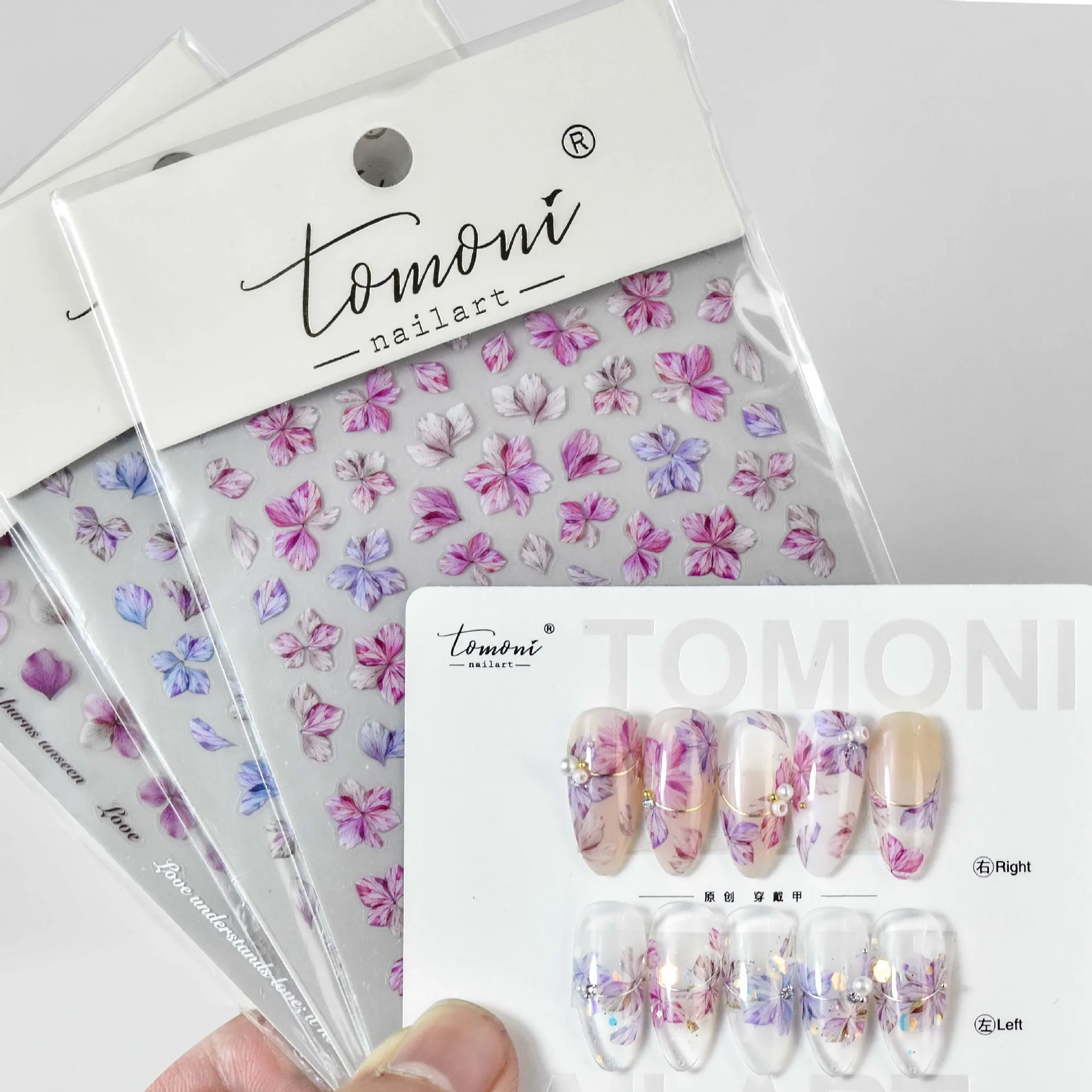 1PC Pink Blue Purple Hydrangea Nail Stickers Watercolor Ink Painting Flowers Self Adhesive Nail Art Decorations Stickers Decals