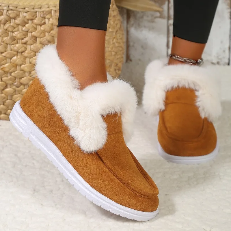 

Hot Ladies Slip on Comfortable Ankle Boots Women Winter Warm Plush Fur Snow Boots Suede Shoes Female Footwear Botas Femininas