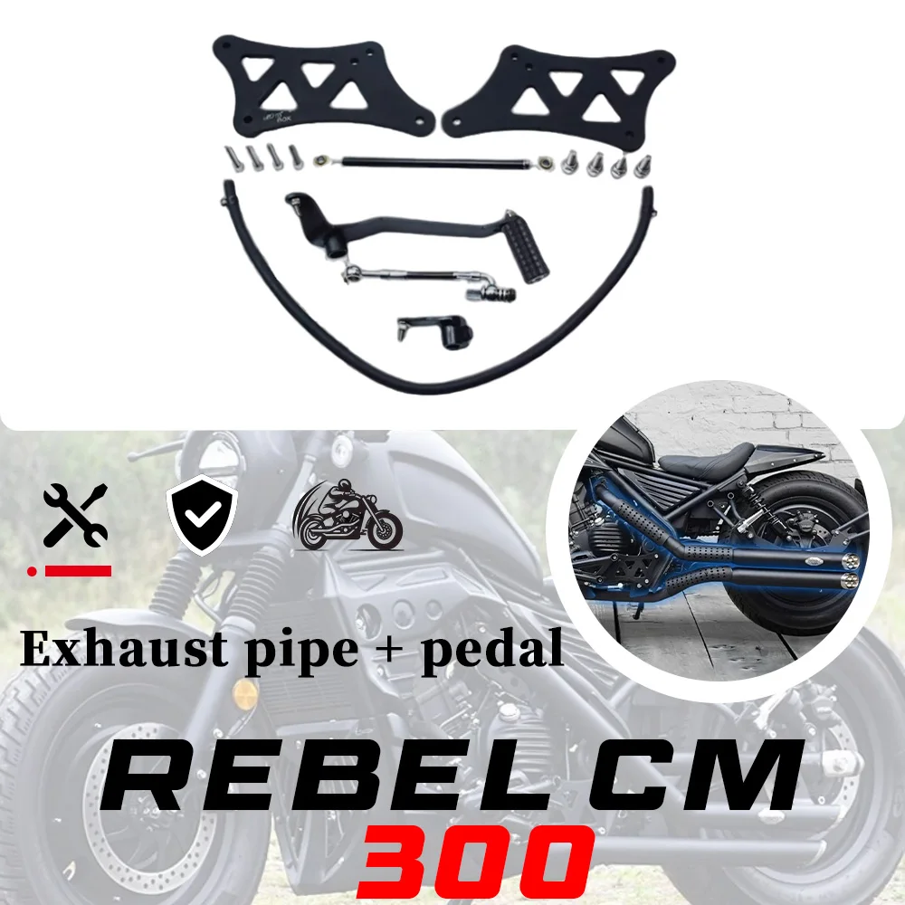 Full Length Exhaust VH Style Right Dual Outlet 8 Holes Deep Exhaust Sound Removable Fit For honda Rebel 300 CMX300 300cmx