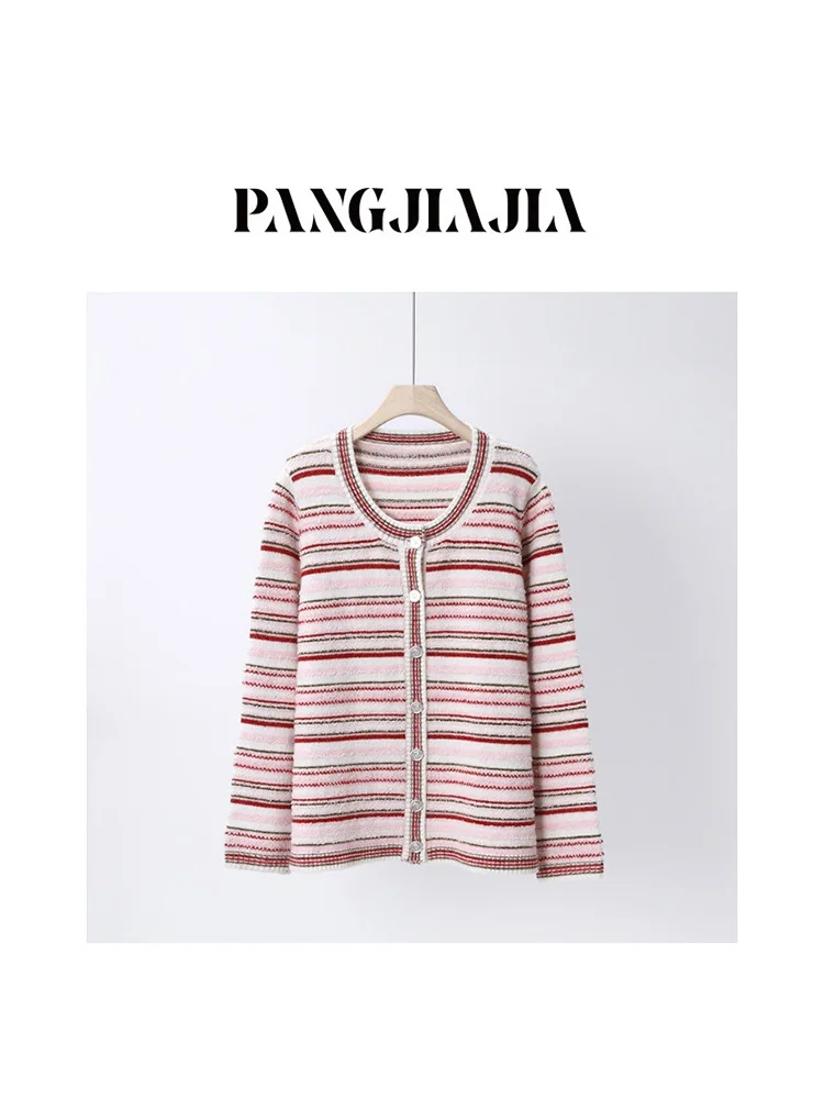 

plus Size Rainbow Stripes Sweater Thiened Faionable Color Blo Winter Warm Casual Sle Women's Knitted Open Cardigan