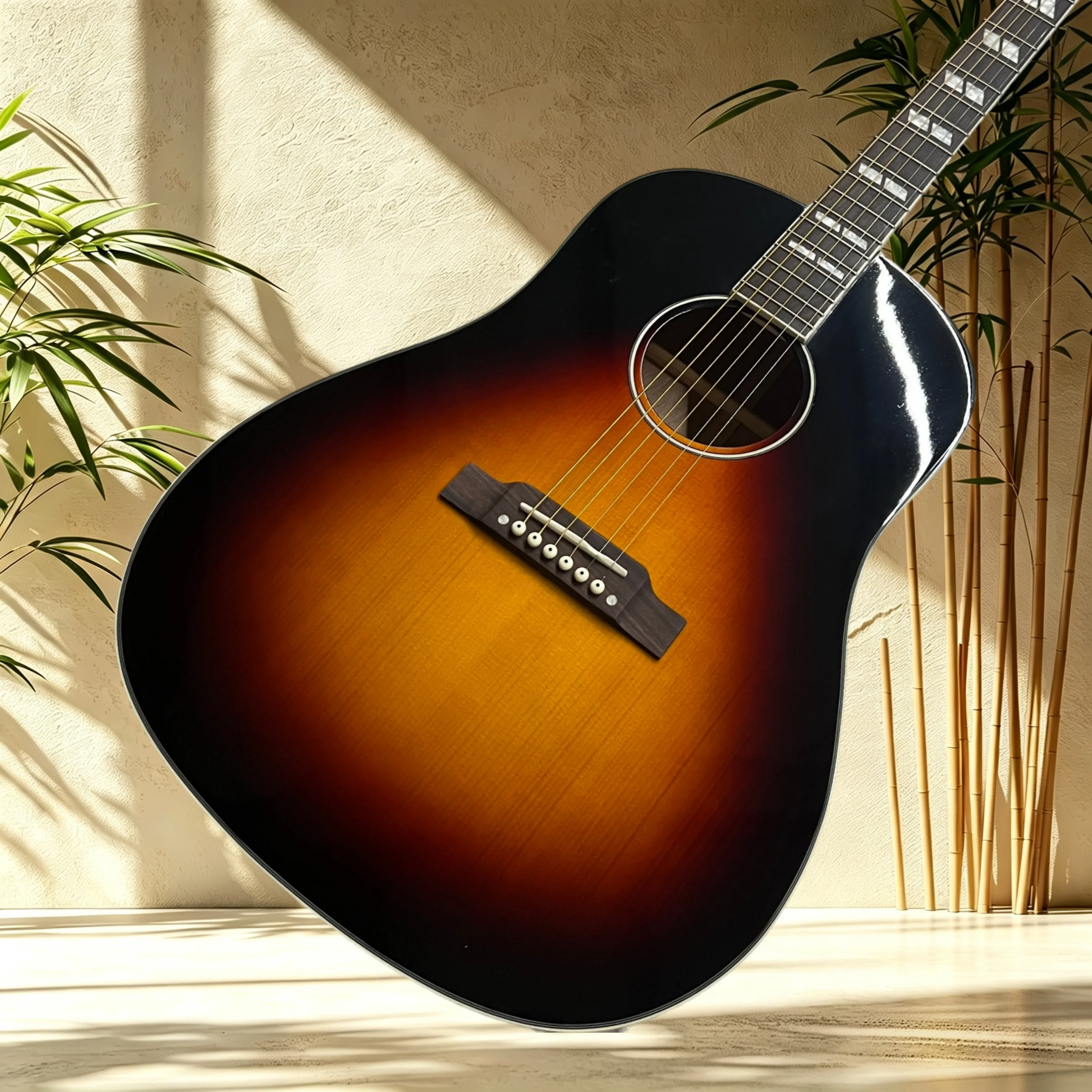 All Solid J45 Acoustic Guitar Spruce Top Mahogany Back Sides Rosewood Fretboard Floral Shell Inlay Folk Pop Singing Fingerstyle