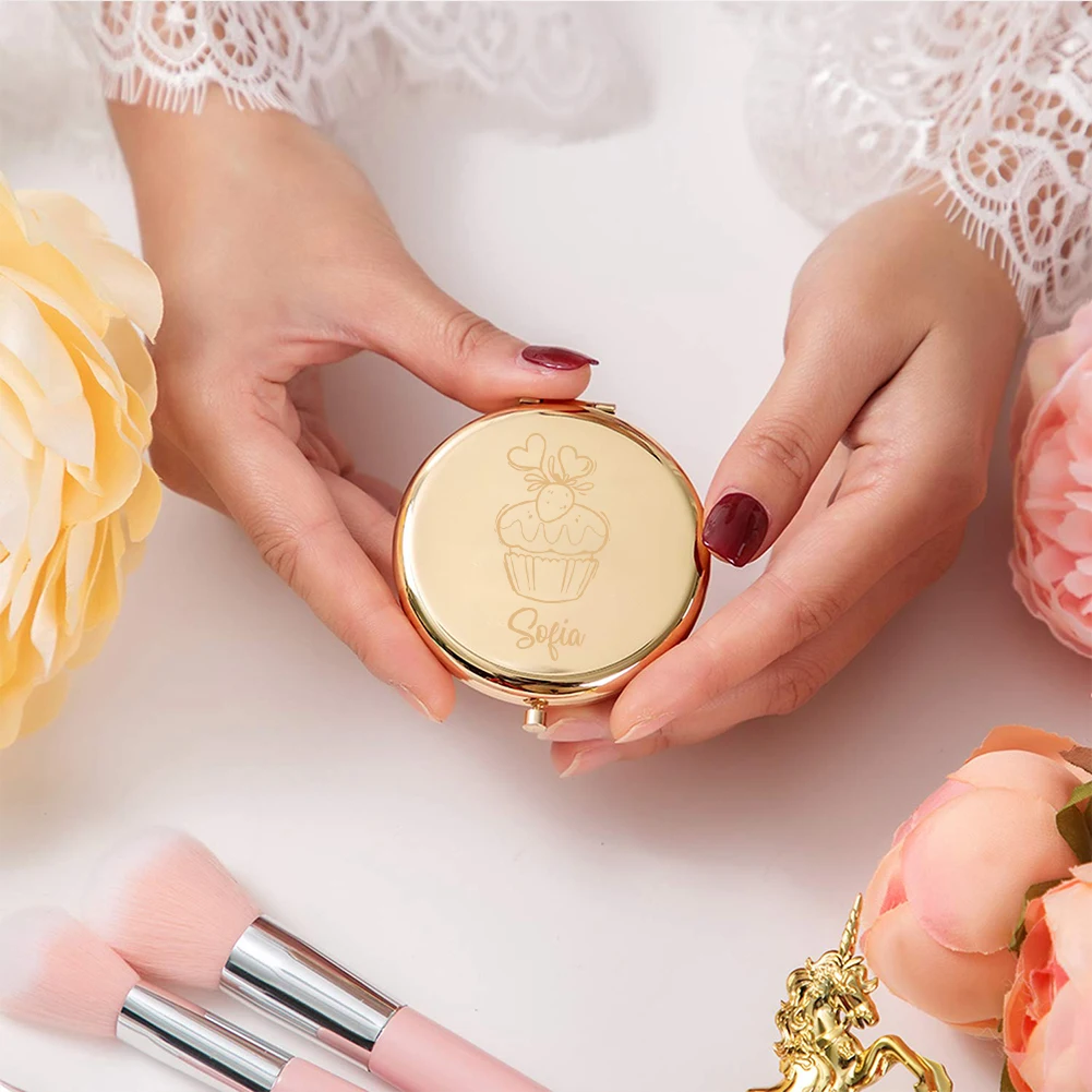 1 espejo creativo personalizado con nombre para tartas, espejo de maquillaje plegable, recuerdo de bautizo