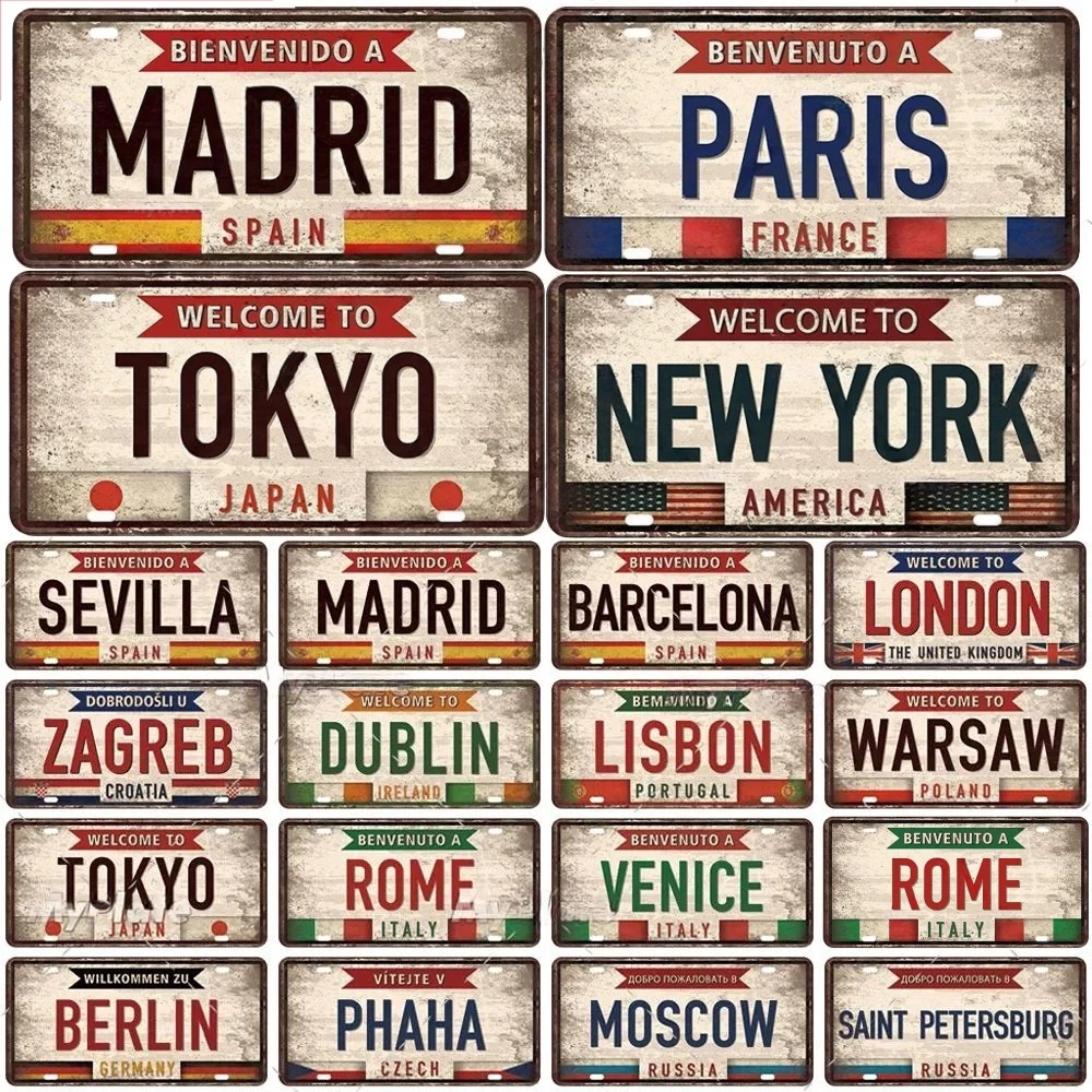 Vintage Famous City Themed Aluminum Decorative Plaque, Retro Metal Wall Sign for Bar, Club and Man‑Cave Wall Ornament