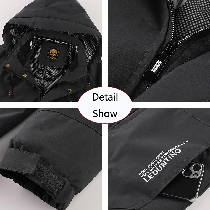 Męska zimowa kurtka outdoorowa wiatroodporna ciepła podróżna z kapturem casualowa modna sportowa wodoodporna kurtka do wspinaczki trekkingowej płaszcz męski