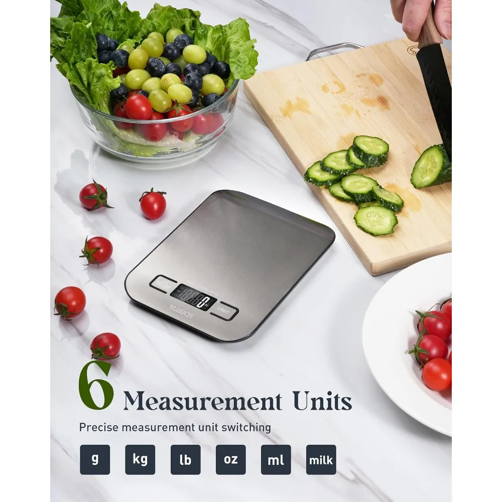Digital Kitchen Food Scale 11lb 5000g Capacity Precise Electronic Gram Scale with Tare Function LCD Display 304 Stainless Steel Platform for Baking Cooking Meal Prep 6 Units Conversion