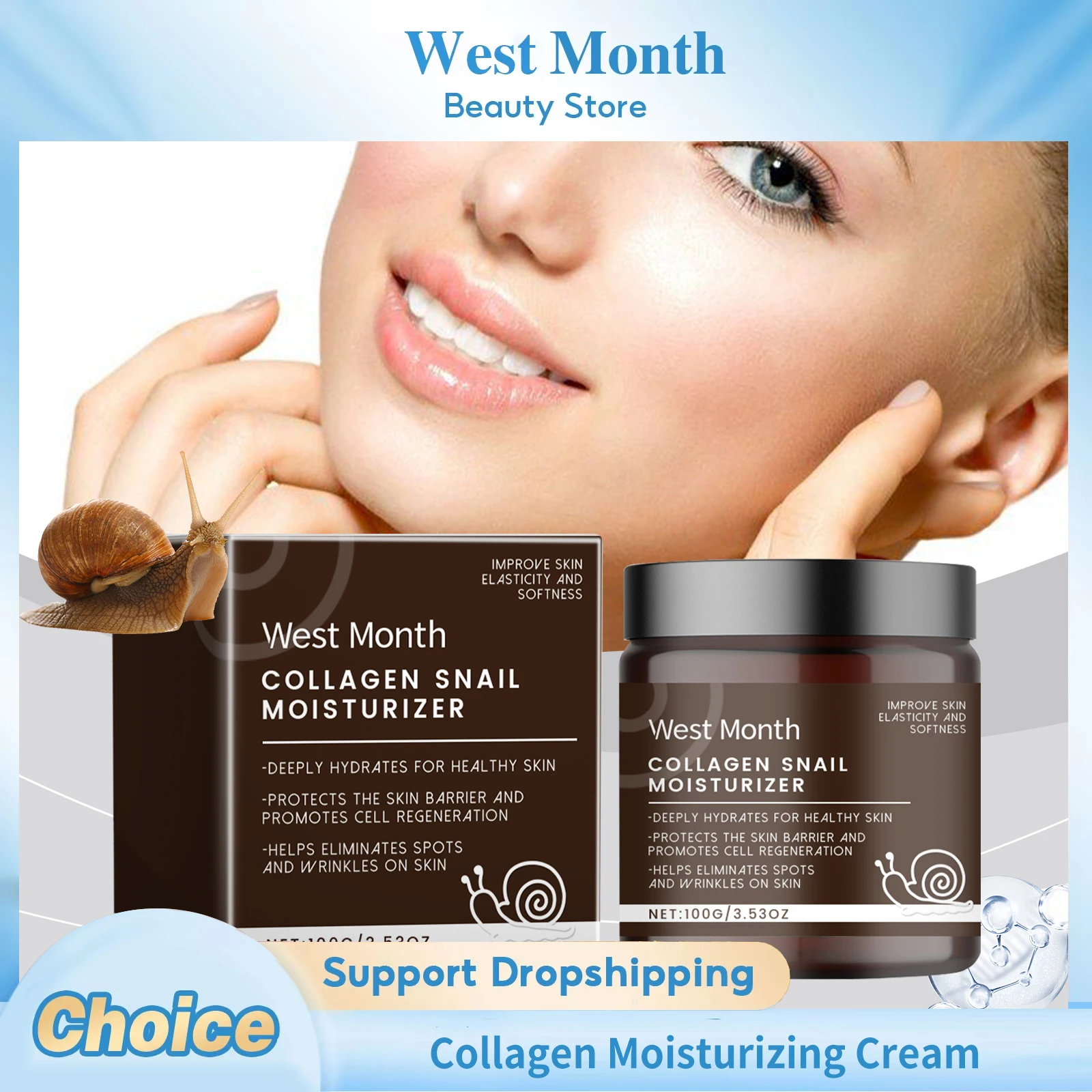 Snail Collagen Face Cream Moisturizing Lifting Firming Fade Fine Lines Smoothing Nourishing Brightening Repair Serum Face Cream