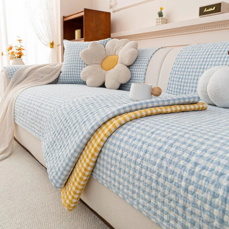Modern Minimalist Pastoral Pattern Sofa Pad, Non-Slip Decorative Couch Mat, Textured Ornament for Living Room Home Decor
