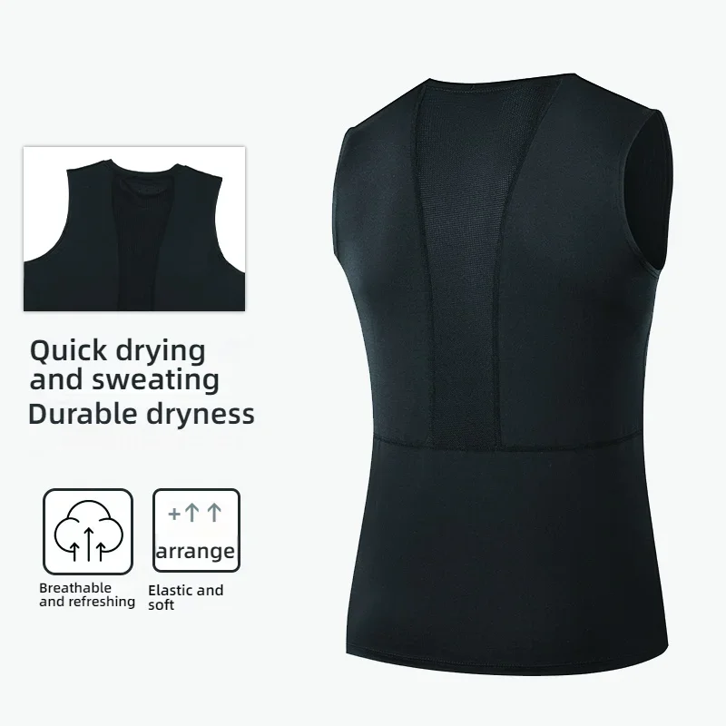 Sleeveless men's T-shirt thin wearing ice silk sports vest outdoor running training fitness vest speed dry top
