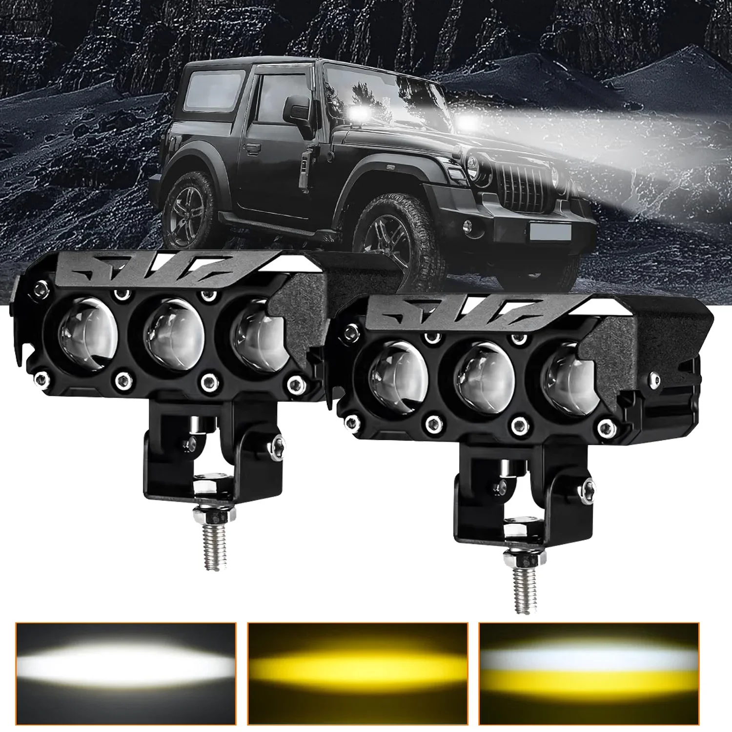 

Motorcycle LED Spotlights Super Bright 3 Inch Dual Color Lighthouse Flood Beam for Motorcycle Car Trucks SUV UTV Offroad 4X4