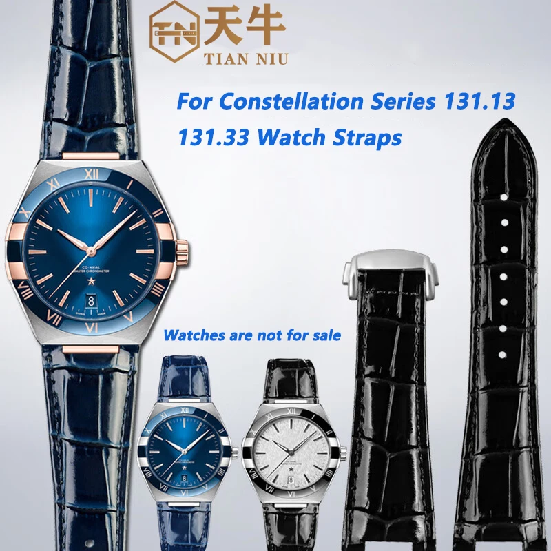 Notch Genuine Lea-ther Watchband For Omega Constellation 131.13/131.33 Series Strap Blue Black  Watch Bracelet 25x13mm 25x14mm