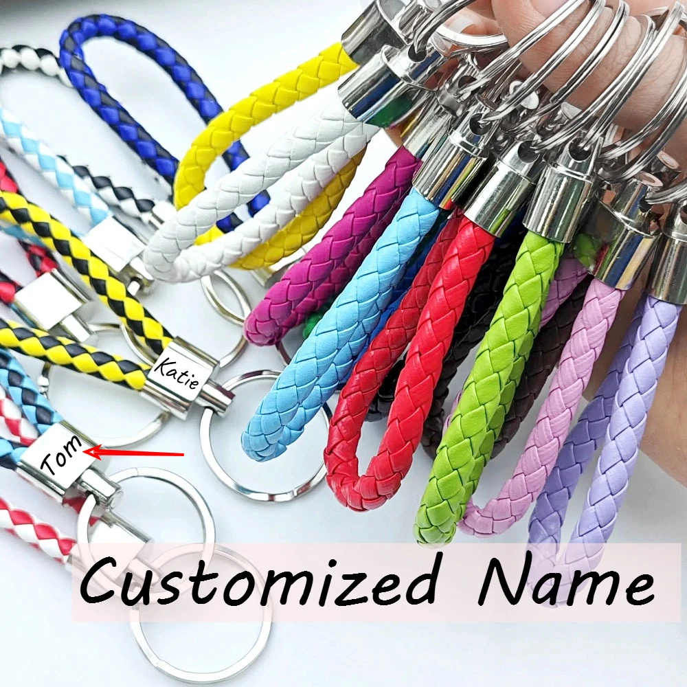 

Originality PU Leather Metal Organization Rope Keychain Personality Custom Name Text Keyring Car Moto Key Ring Chain Gift