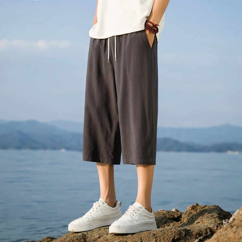 Sommer Baumwolle Leinen Kurze Hosen Neue Einfarbig Leichte Shorts Große Jogging Strand Shorts für Männer Lose Jogginghose