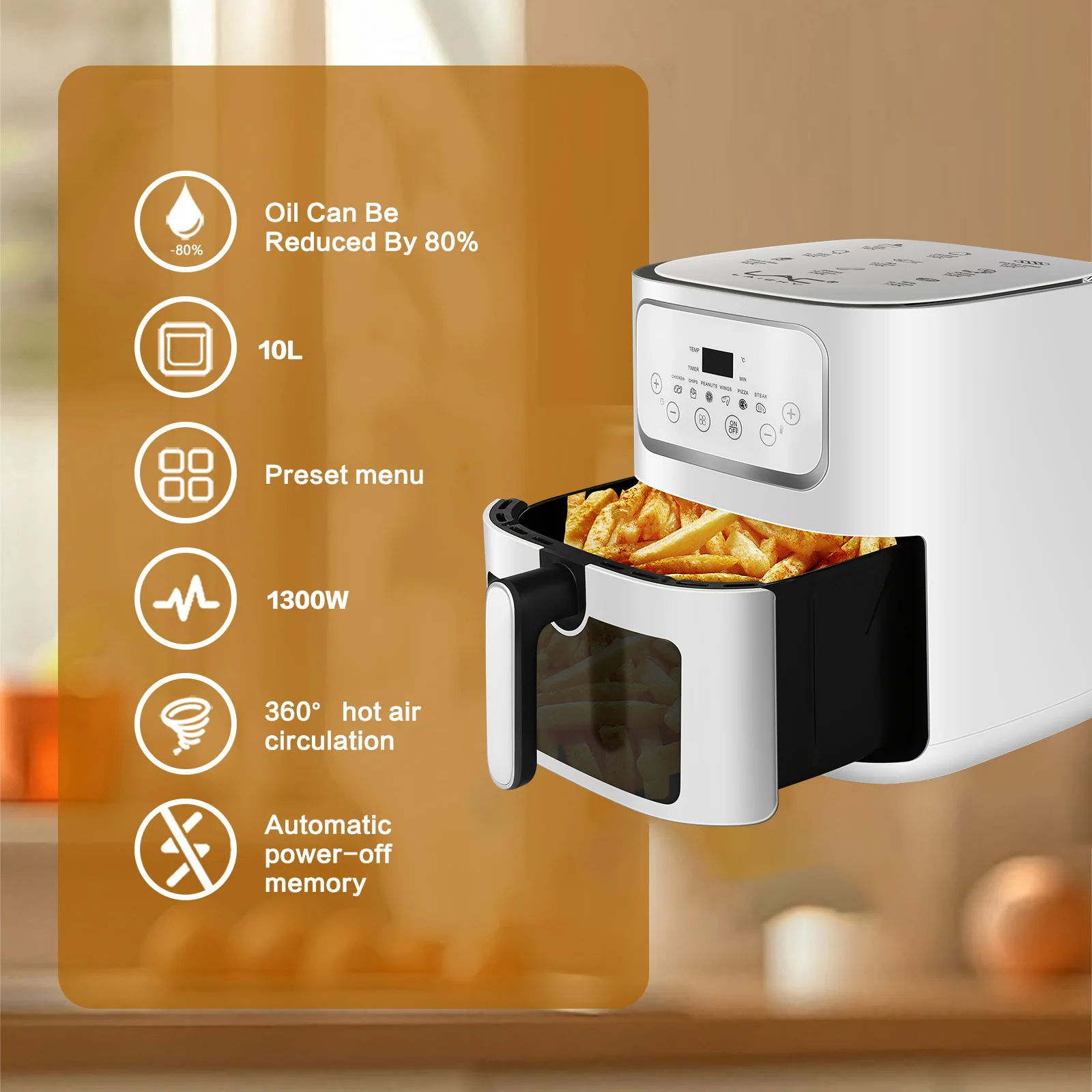 EXSAMO 10L Large Capacity Smart Electronic Digital Deep  Fryers Oven Without Oil  Multi-Function With Touchscreen Air Fryer