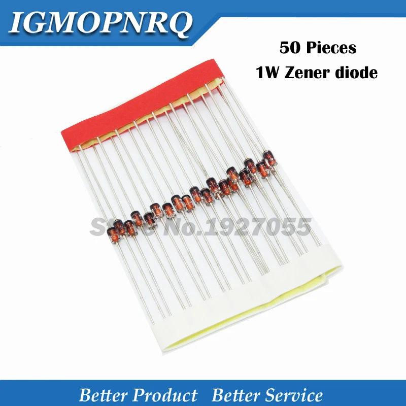 50pcs 1W Zener diode DO-41 3V 3V3 3V6 3V9 4V3 4V7 5V1 5V6 6V2 6V8 7V5 8V2 9V1 10V 11V 12V 13V 15V 16V 18V 20V 22V 1N4733 1N4728