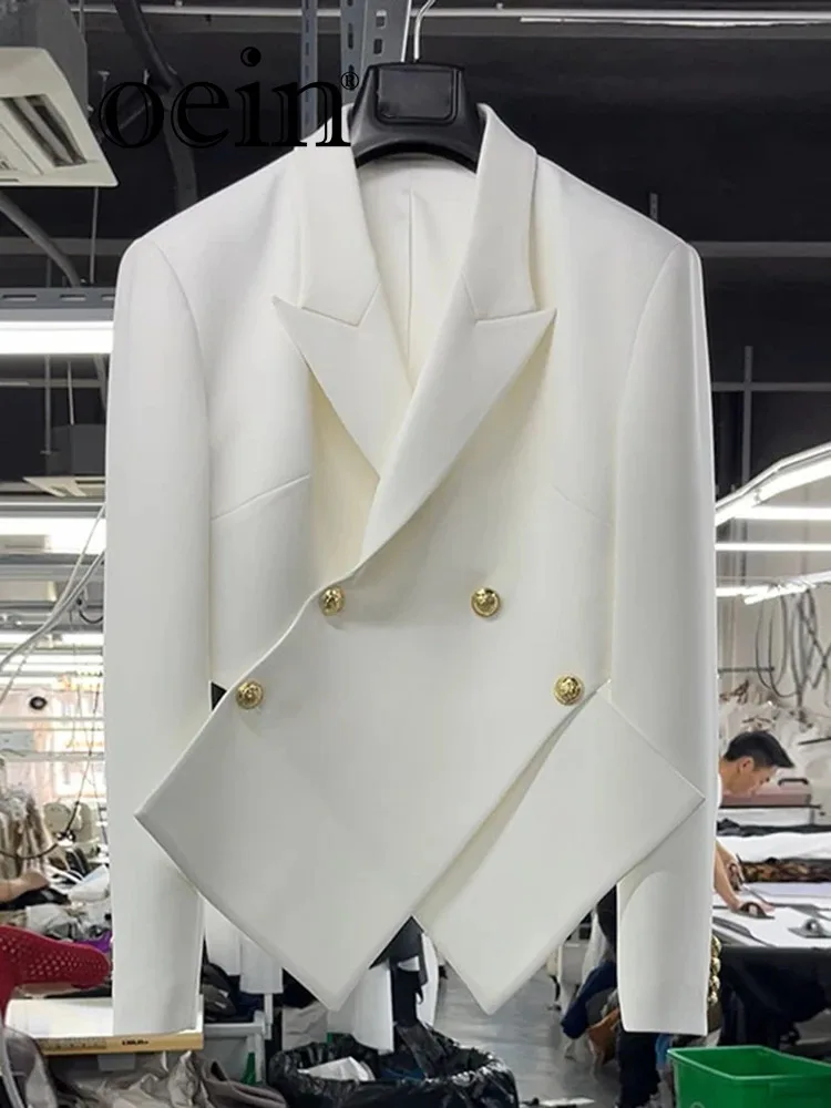 

[oein] Design Inspired White Suit Jacket For Autumn And Winter 2023, With A Sense Of Luxury Elegance. Irregular Cross Casual