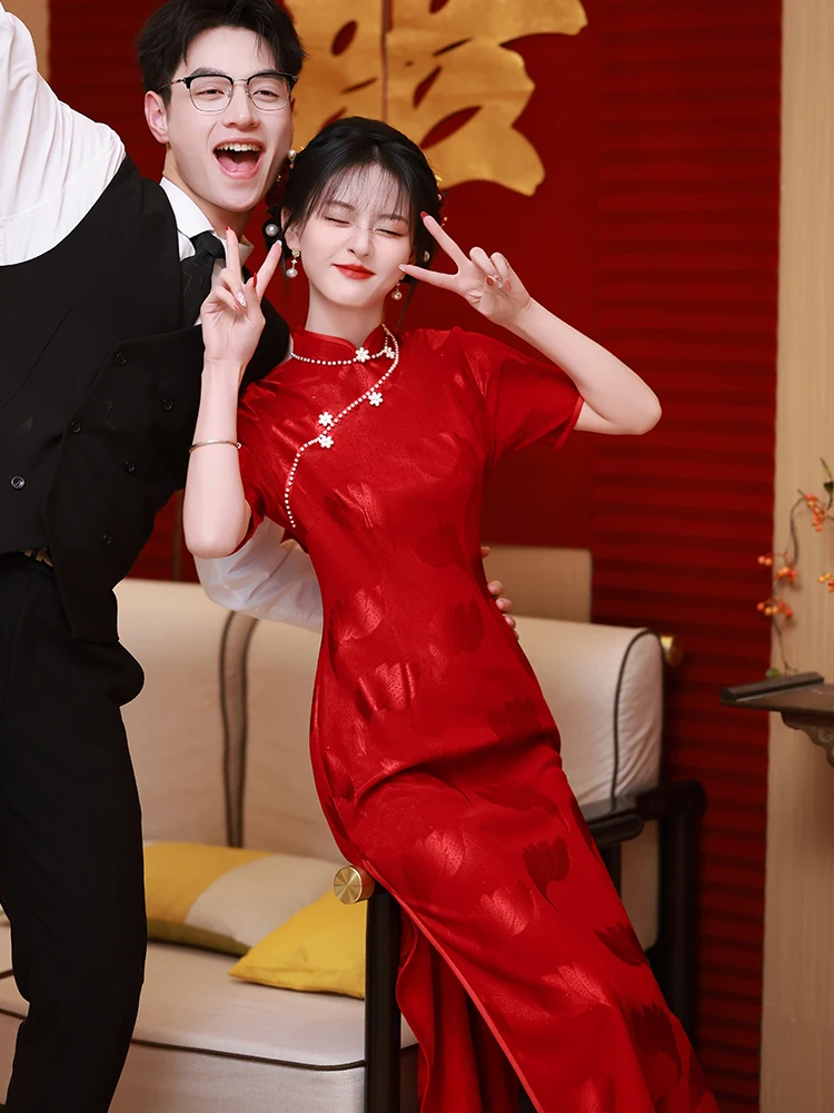 

Red Wedding Dr New Chinese Sle Bridal Gown for Wedding Reception And Return Trip ter Marriage ort Sve