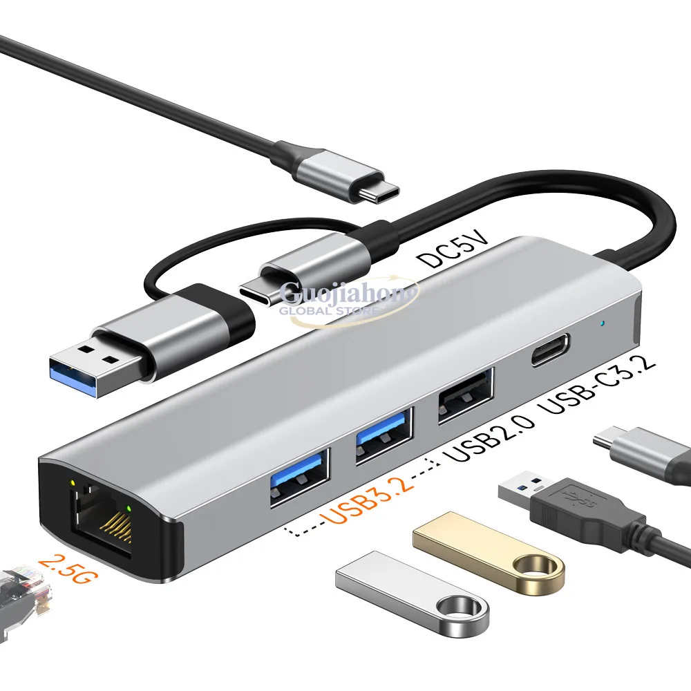 

Cross-border usb3.2 two-in-one gigabit wired network interface card mobile phone tablet USB transfer port 10 gigabit 2.5g networ