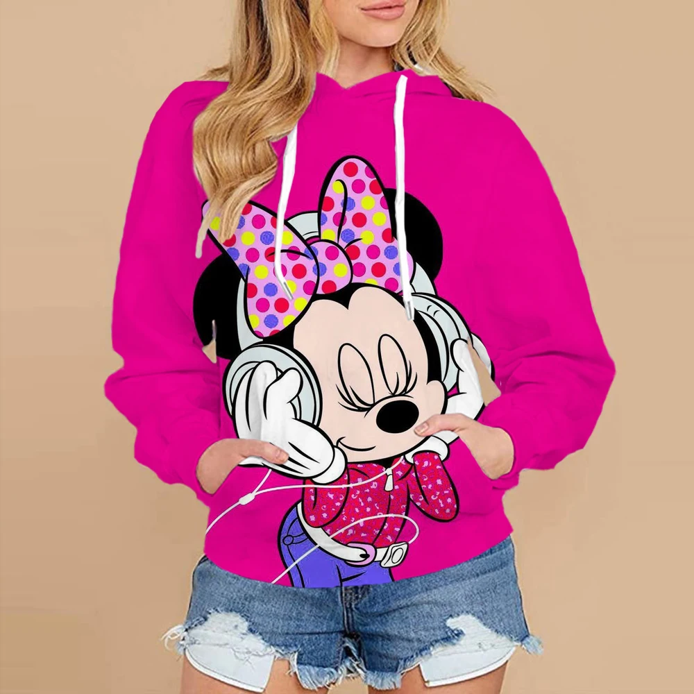 Autumn Mickey Mouse Print Hoodies Women Streetwear Polyester Long Sleeve Female Sweatshirt Loose Ladies Clothes