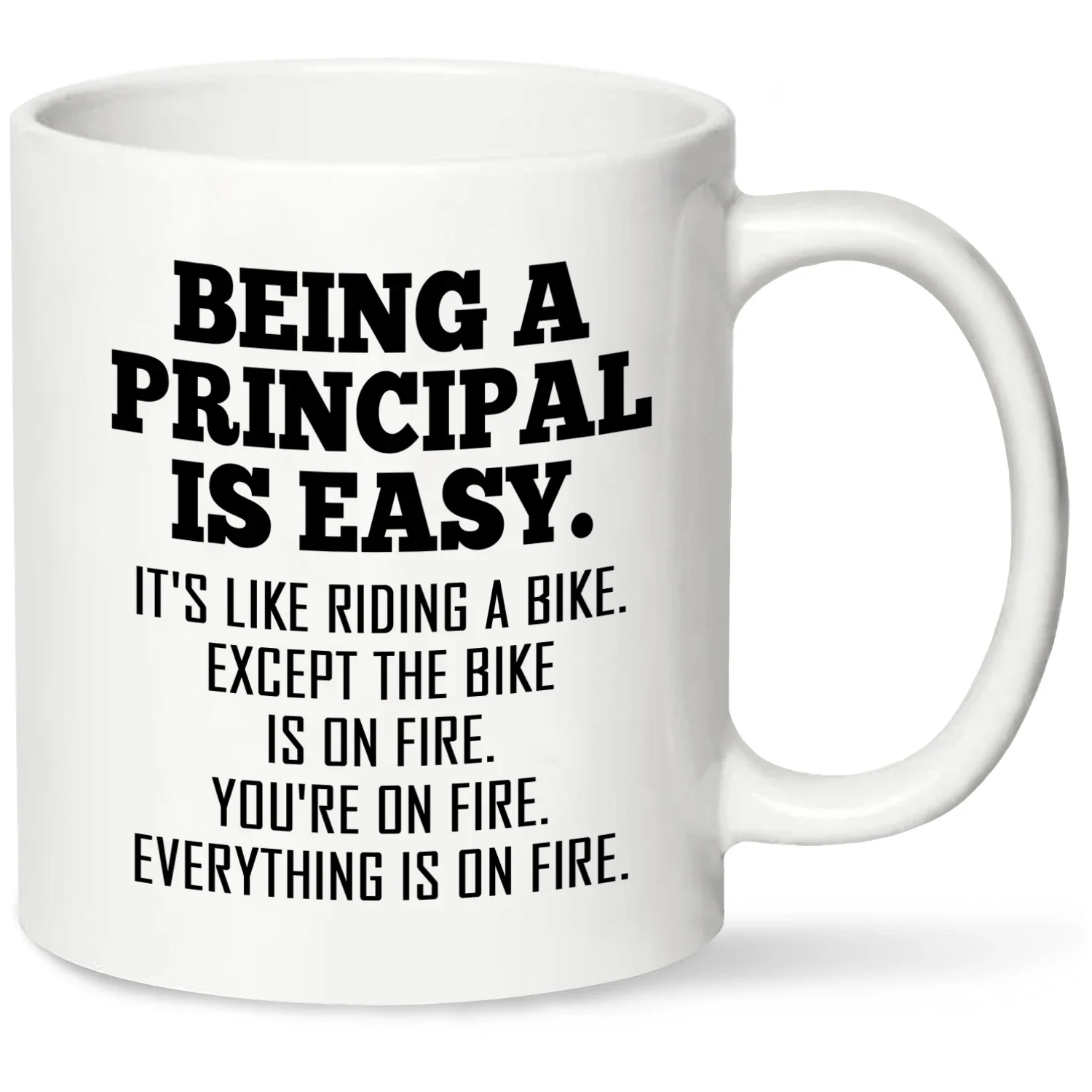 Being a Principal is Easy Except the Bike is on Fire Coffee Mug,320ml White Ceramic Mug,Inspirational Graduation Holiday Gifts