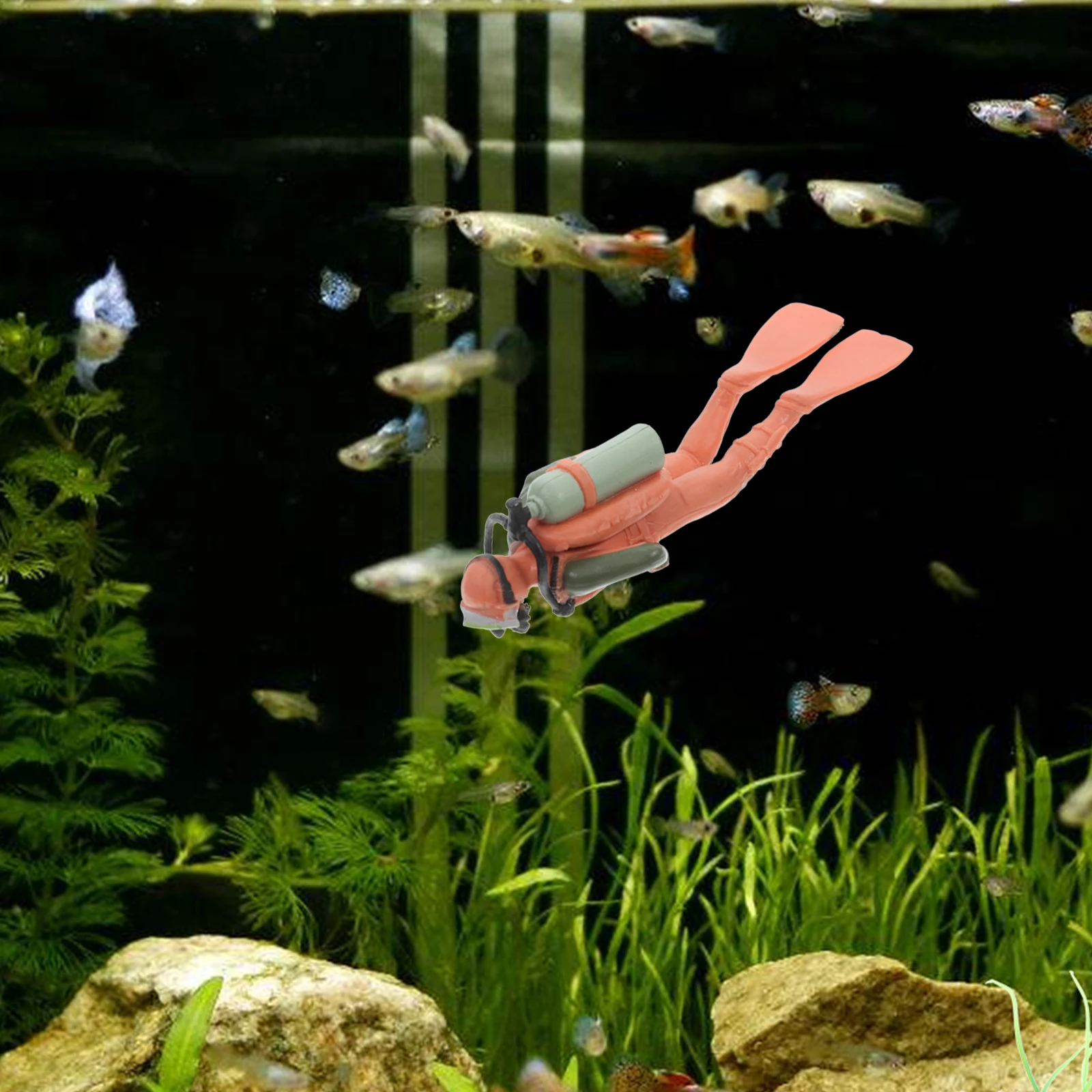 

Creative Floating Ornament Lifelike Scuba Diver For Aquarium Decor Safe Durable Plastic Aquarium Landscape Decorations Orange